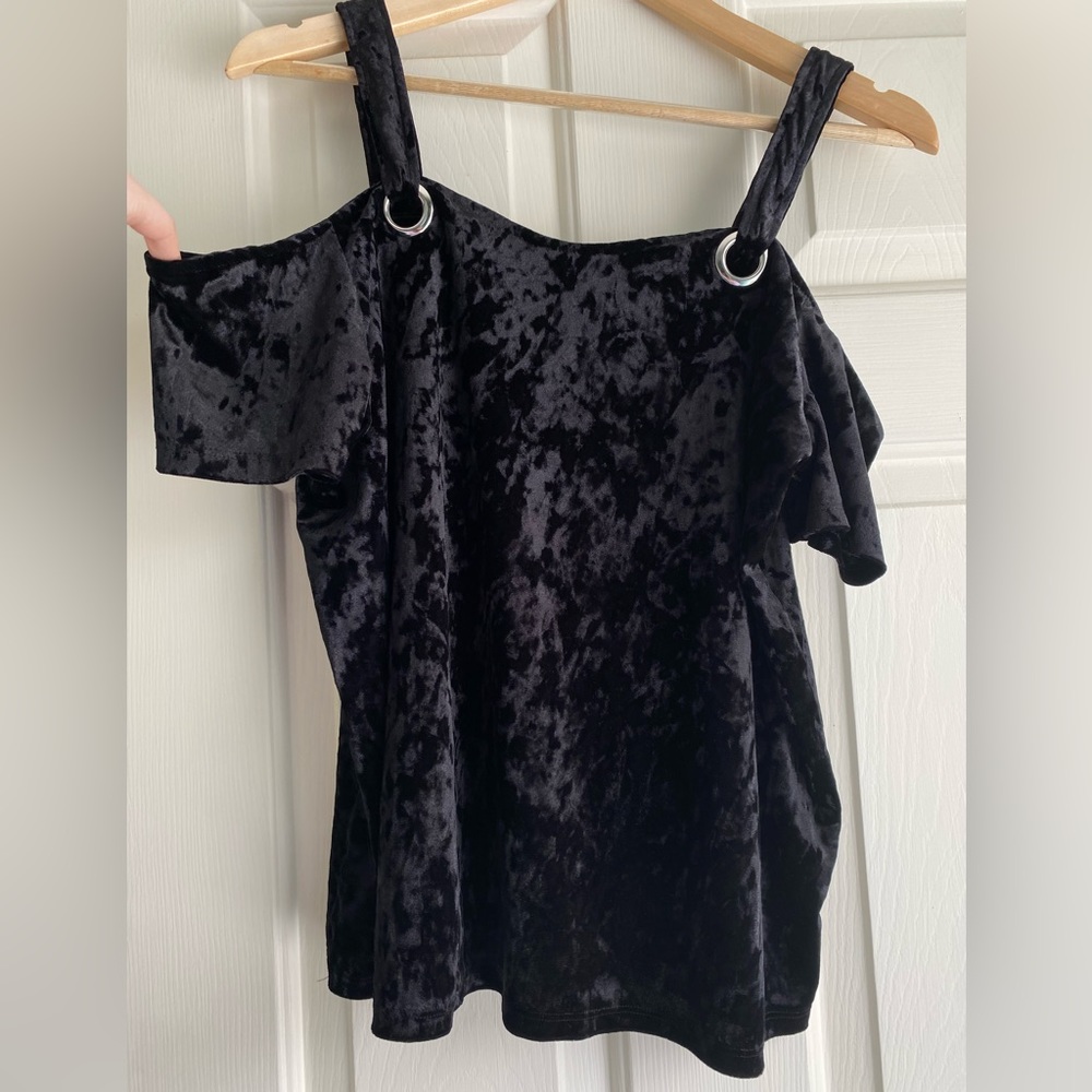 Velvet cold shoulder blouse